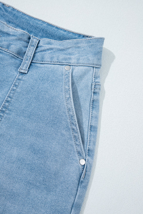 High Rise Barrel Leg Relaxed Fit Utility Patch Pocket Stretch Jeans
